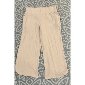 On 34th High Rise Wide Leg Pants Beige Tan Elastic Waist Pockets Ankle Cropped M